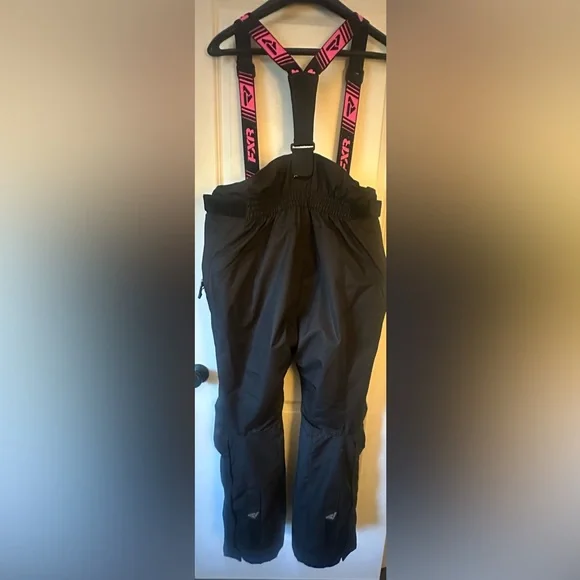 FXR Fresh snowmobile bibs. Women's size 14. Black & Electric Pink - Picture 2 of 3